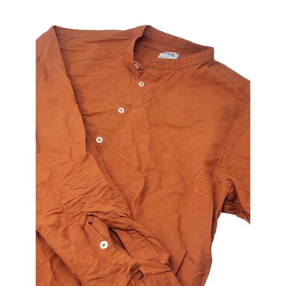 Zara Pull‎ Over Shirt Orange 4 Button Round Neck Men's Size Medium - Picture 1 of 4